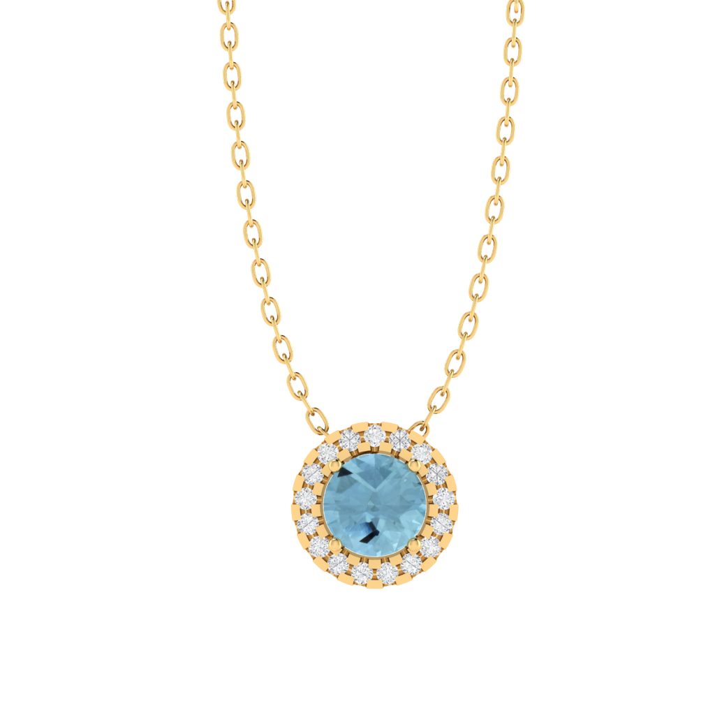 yellow gold plated sterling silver round shape aquamarine pendant