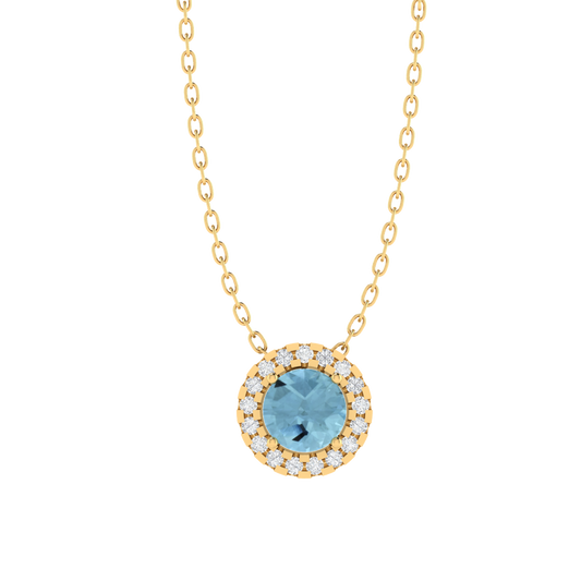 yellow gold plated sterling silver round shape aquamarine pendant