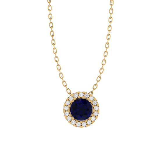 yellow gold plated sterling silver round shape sapphire pendant