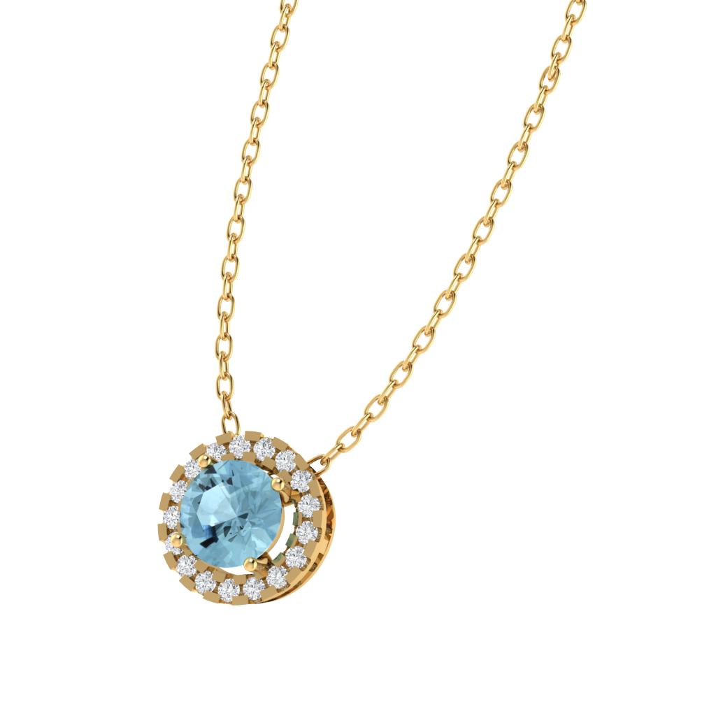 yellow gold plated sterling silver round shape aquamarine pendant