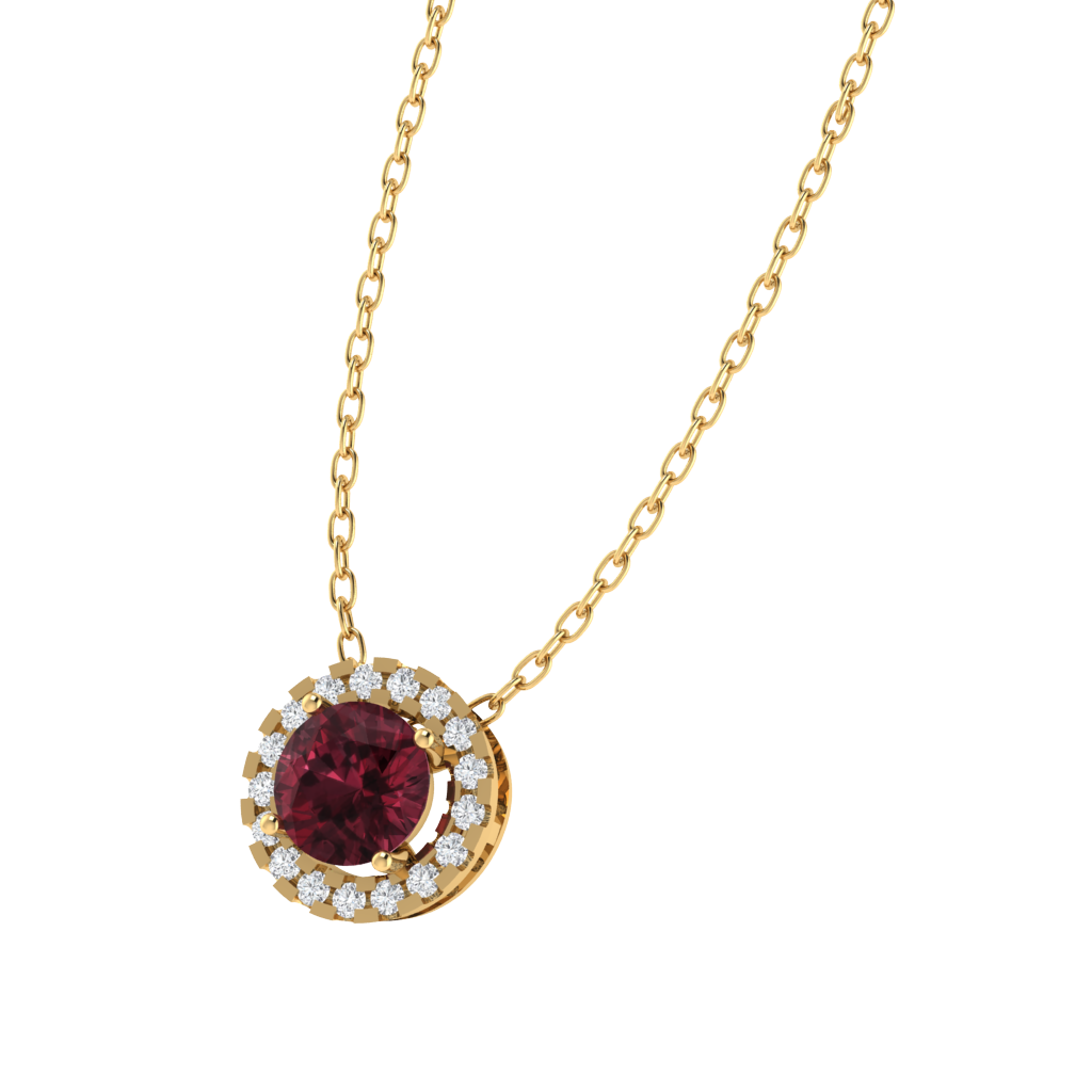 yellow gold plated sterling silver round shape garnet pendant