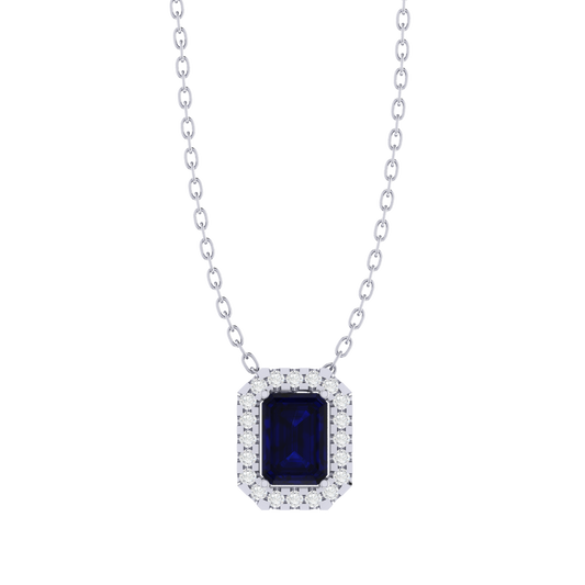 white gold plated sterling silver emerald shape sapphire pendant