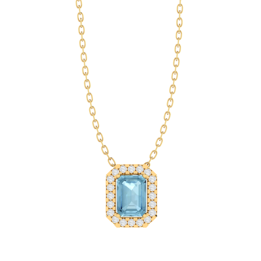 yellow gold plated sterling silver emerald shape aquamarine pendant