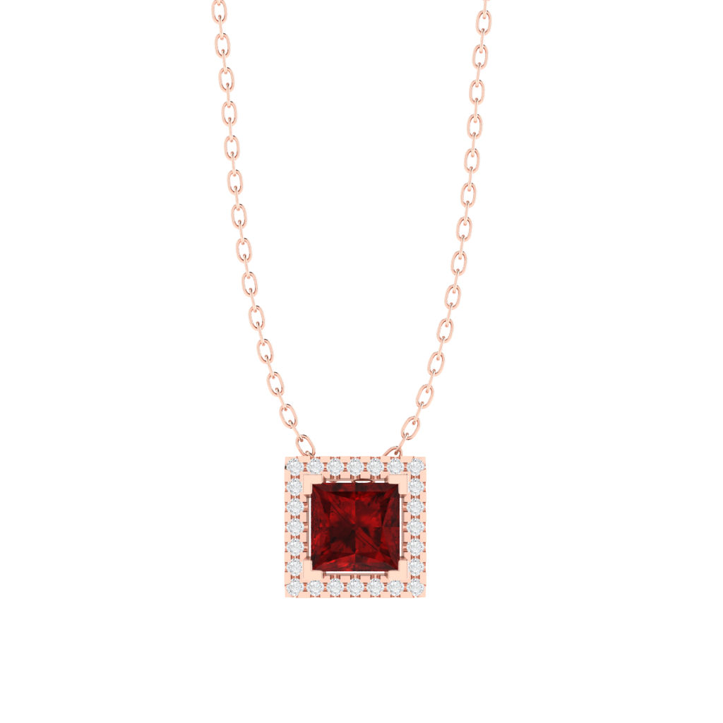 rose gold plated sterling silver princess shape ruby pendant