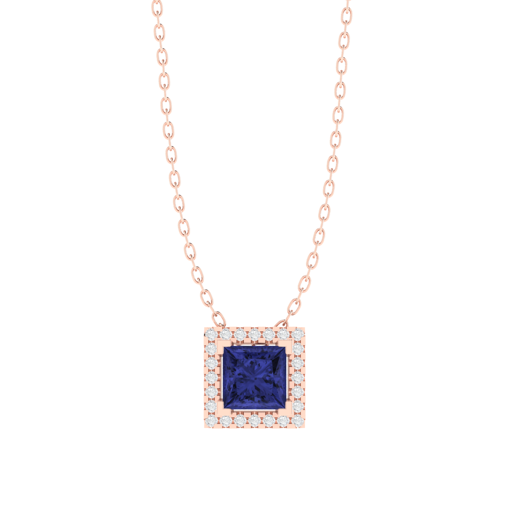 rose gold plated sterling silver princess shape tanzanite pendant