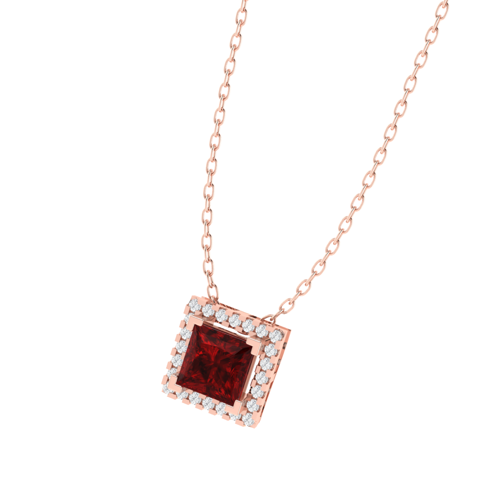 rose gold plated sterling silver princess shape ruby pendant