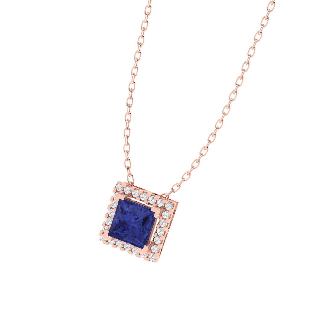 rose gold plated sterling silver princess shape tanzanite pendant