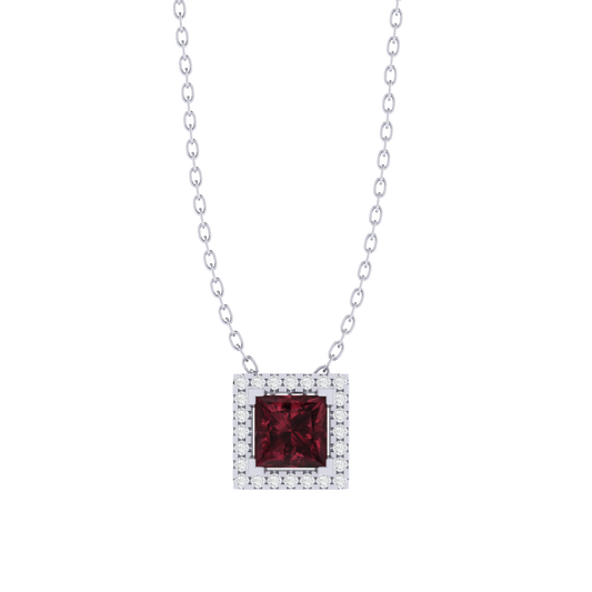 white gold plated sterling silver princess shape garnet pendant