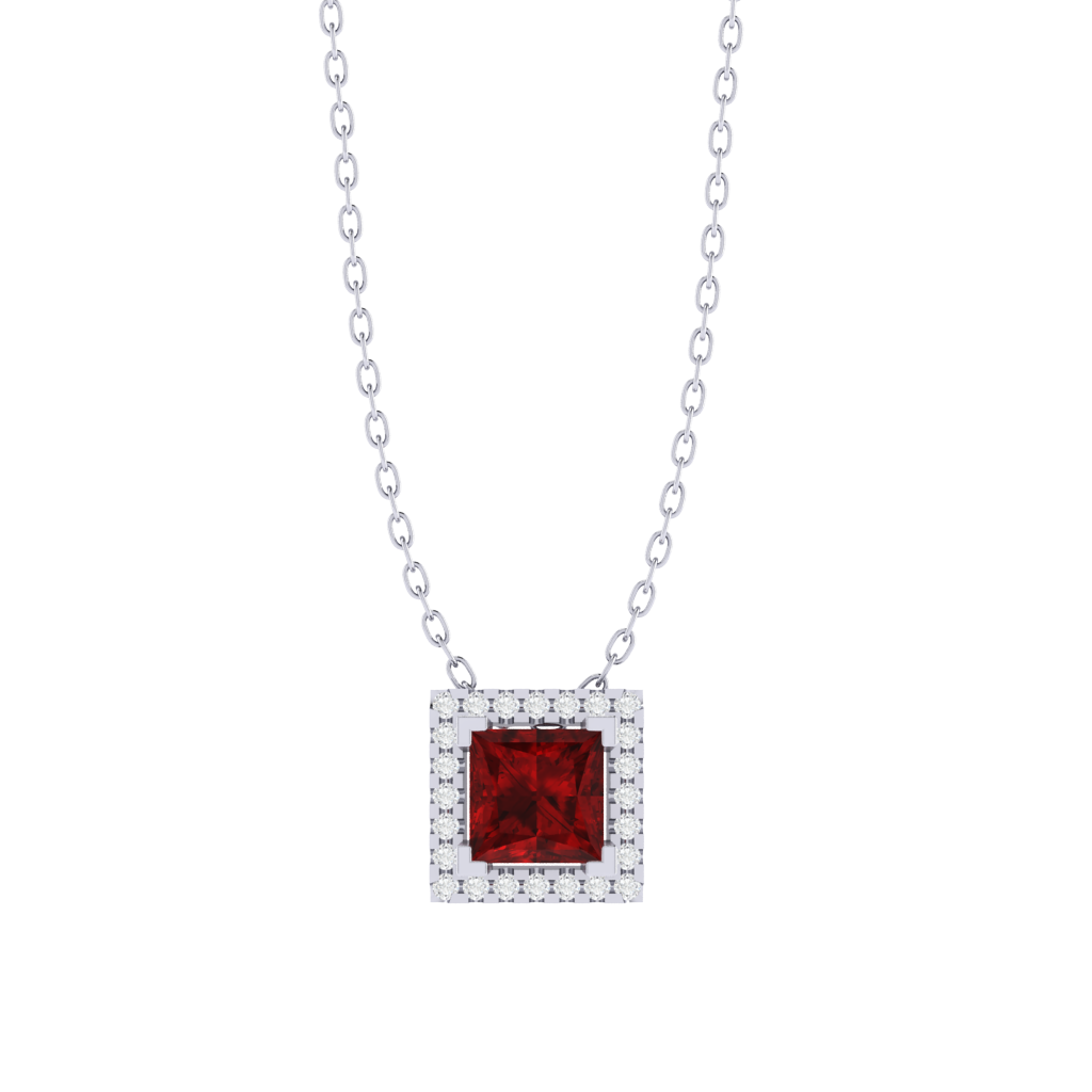 white gold plated sterling silver princess shape ruby pendant