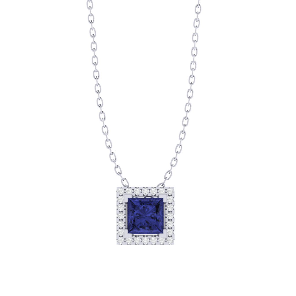 white gold plated sterling silver princess shape tanzanite pendant