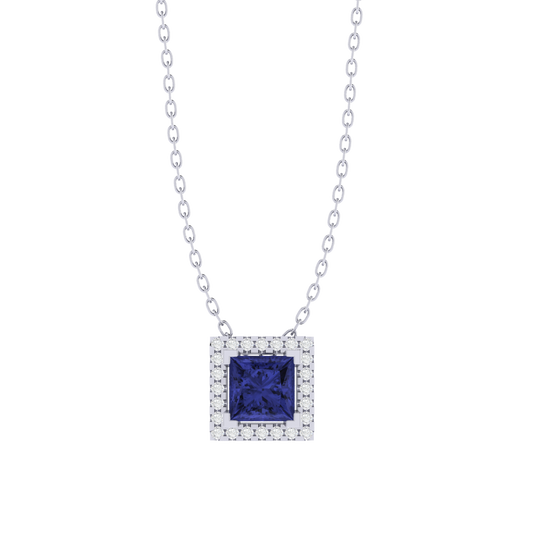 white gold plated sterling silver princess shape tanzanite pendant