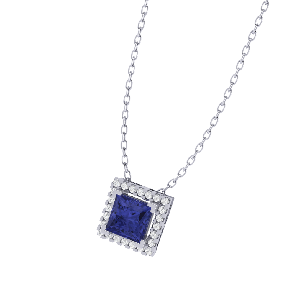 white gold plated sterling silver princess shape tanzanite pendant