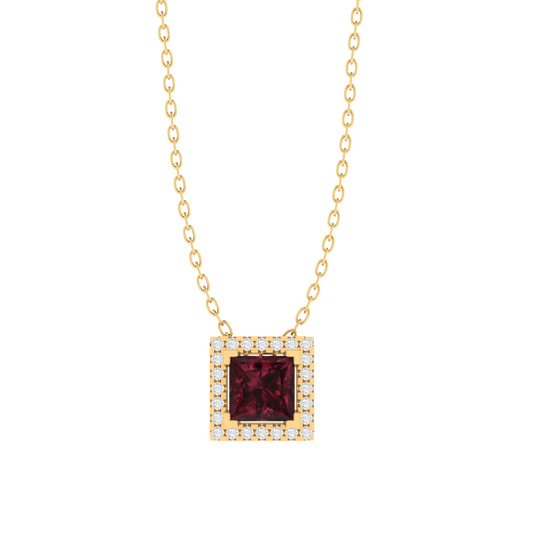 yellow gold plated sterling silver princess shape garnet pendant
