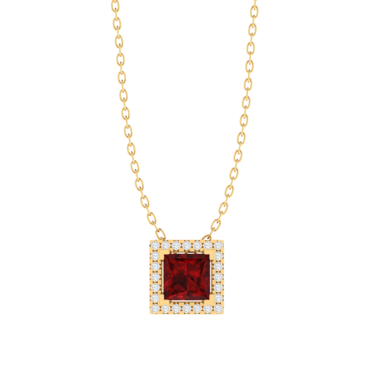yellow gold plated sterling silver princess shape ruby pendant
