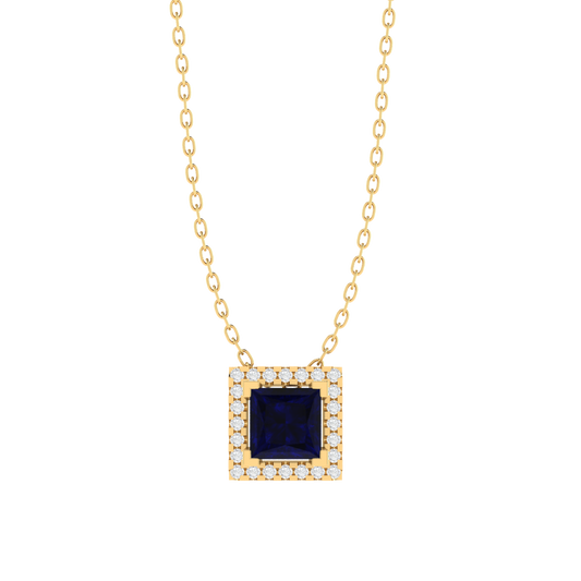 yellow gold plated sterling silver princess shape sapphire pendant