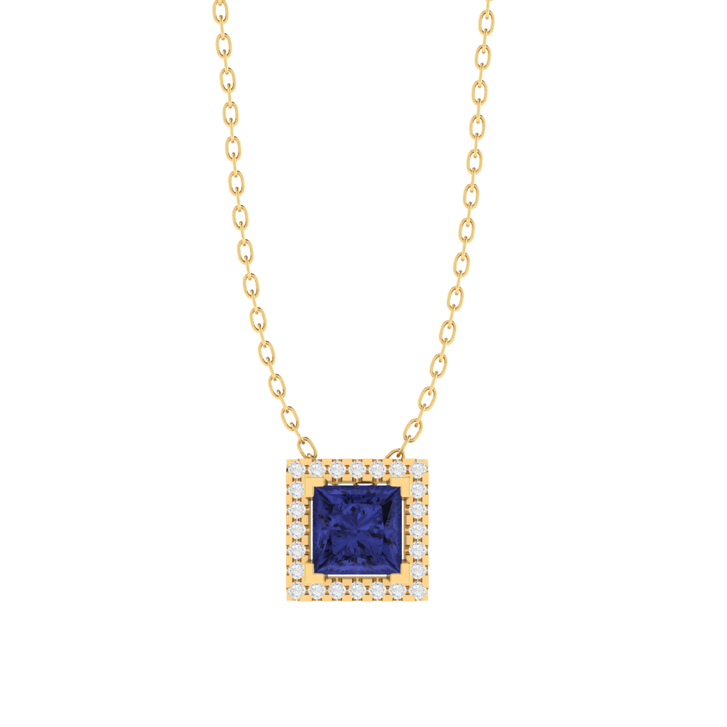 yellow gold plated sterling silver princess shape tanzanite pendant