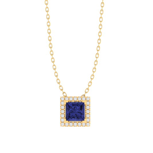 yellow gold plated sterling silver princess shape tanzanite pendant