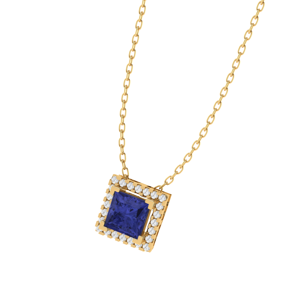 yellow gold plated sterling silver princess shape tanzanite pendant