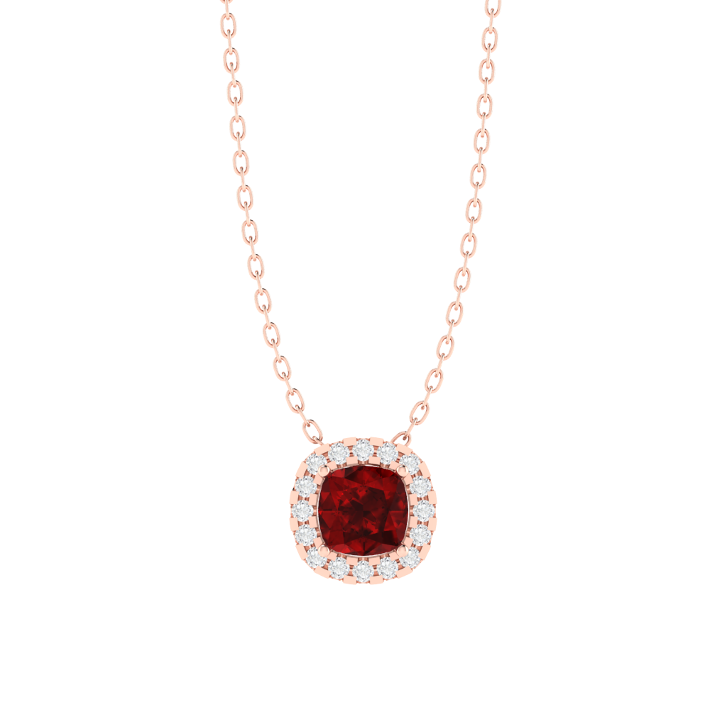 rose gold plated sterling silver cushion shape ruby pendant