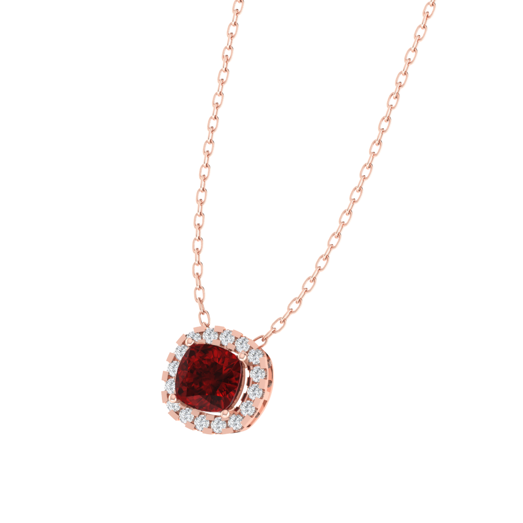 rose gold plated sterling silver cushion shape ruby pendant