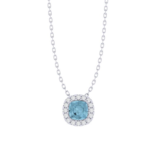 white gold plated sterling silver cushion shape aquamarine pendant