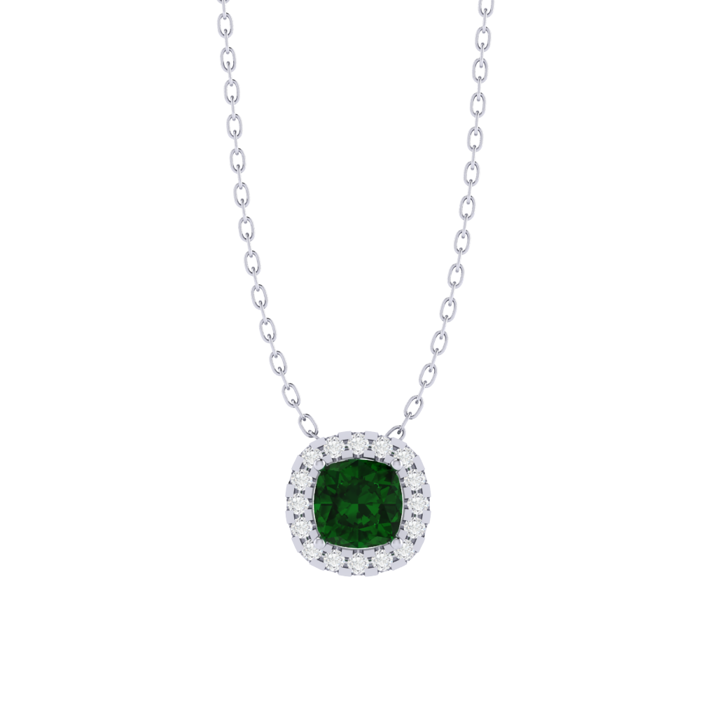 white gold plated sterling silver cushion shape emerald pendant