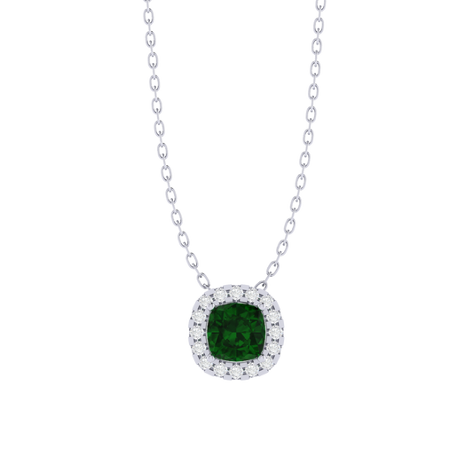 white gold plated sterling silver cushion shape emerald pendant