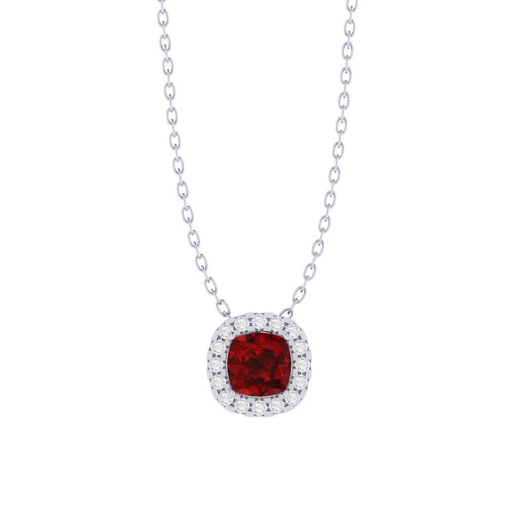 white gold plated sterling silver cushion shape ruby pendant