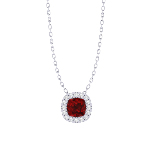 white gold plated sterling silver cushion shape ruby pendant