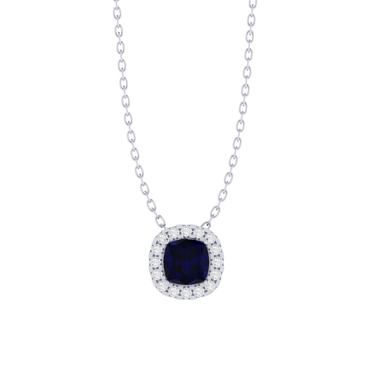 white gold plated sterling silver cushion shape sapphire pendant