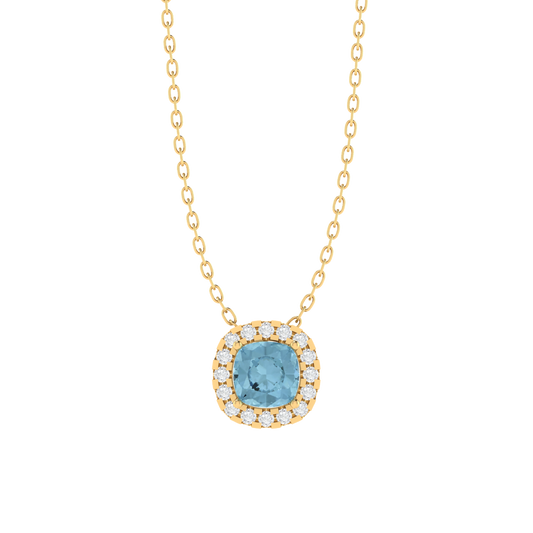 yellow gold plated sterling silver cushion shape aquamarine pendant