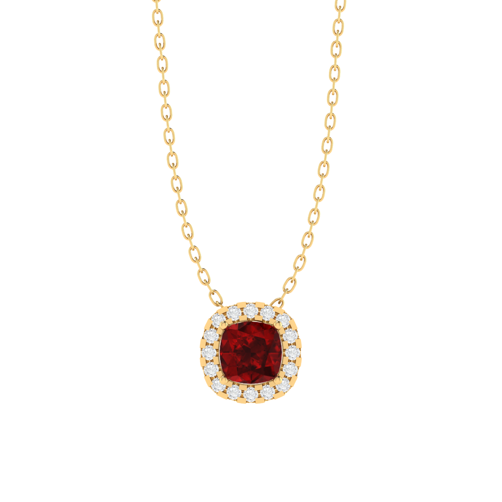 yellow gold plated sterling silver cushion shape ruby pendant