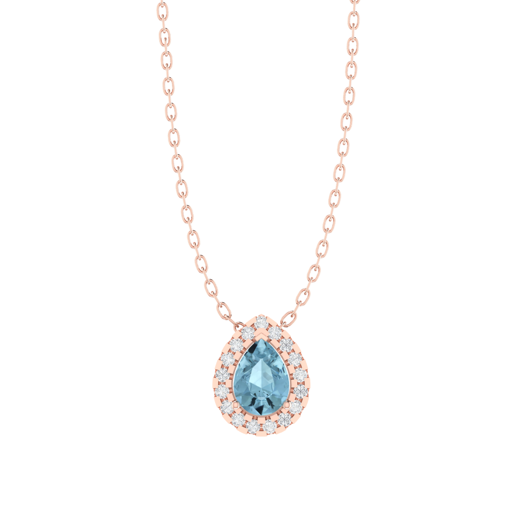 rose gold plated sterling silver pear shape aquamarine pendant