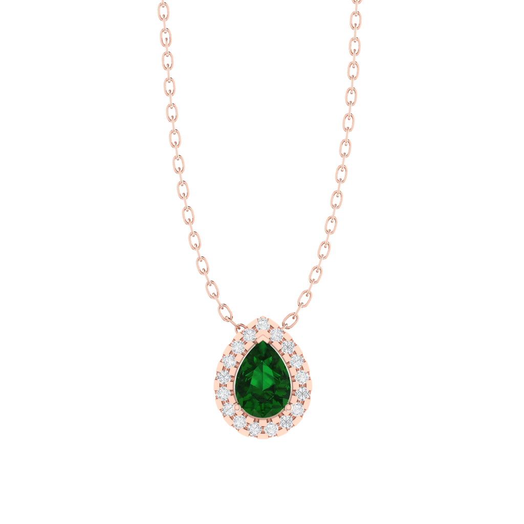 rose gold plated sterling silver pear shape emerald pendant