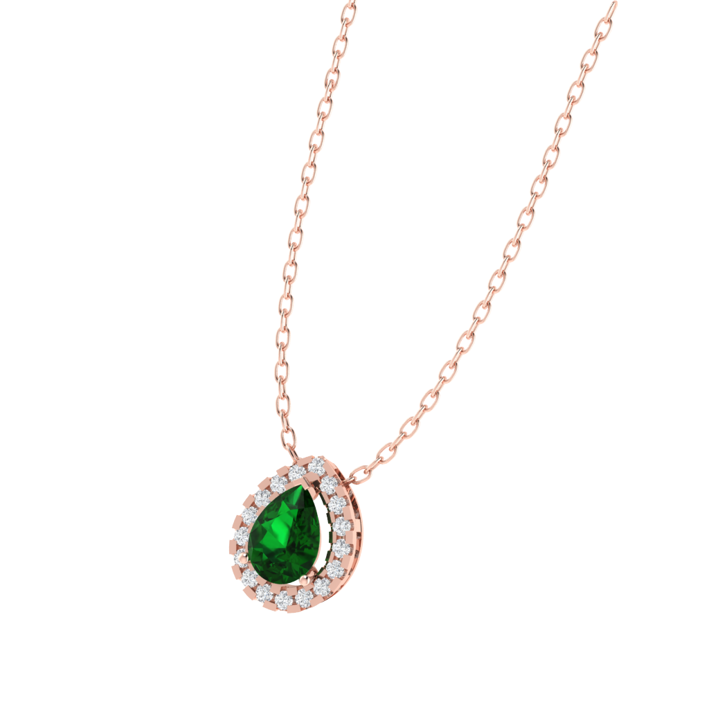 rose gold plated sterling silver pear shape emerald pendant