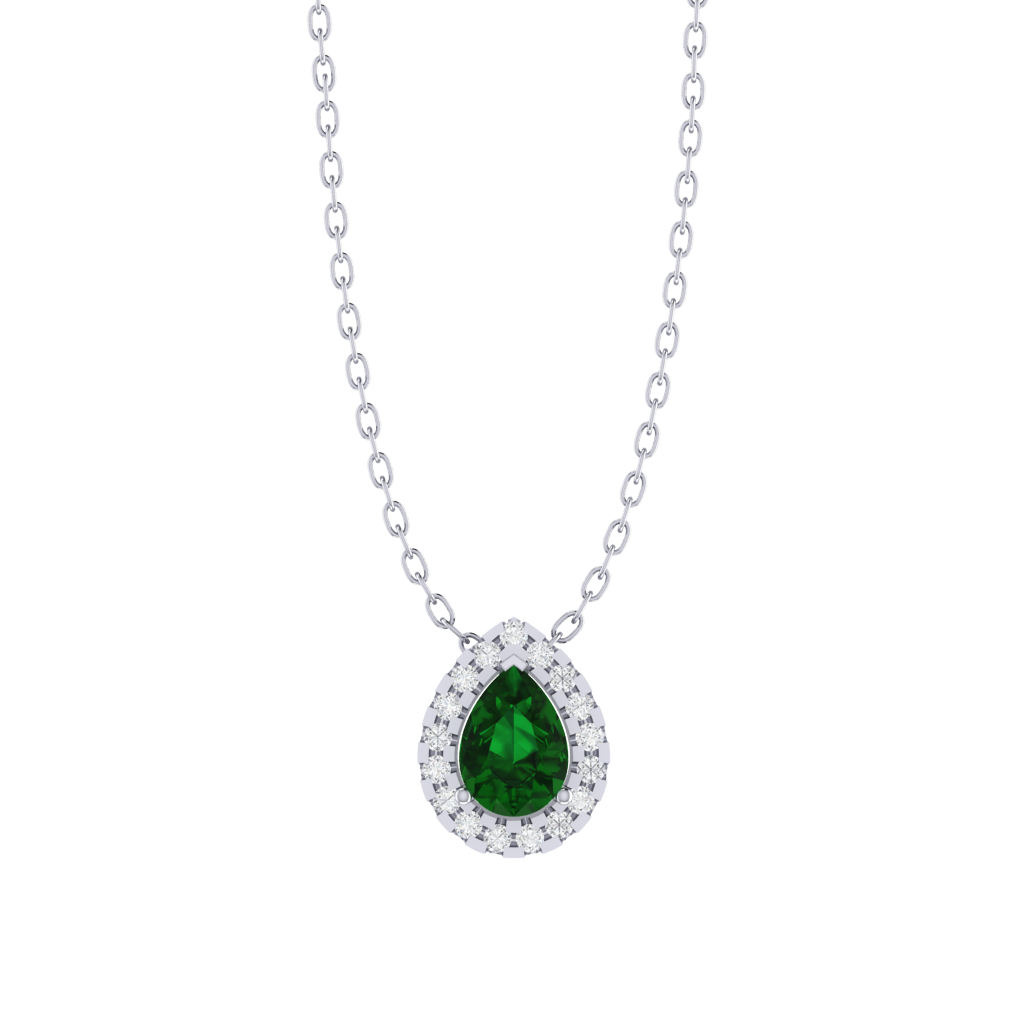 white gold plated sterling silver pear shape emerald pendant