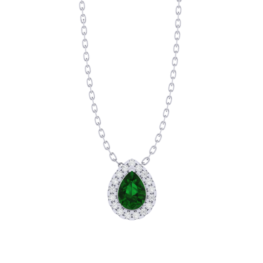 white gold plated sterling silver pear shape emerald pendant