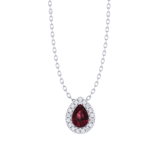 white gold plated sterling silver pear shape garnet pendant