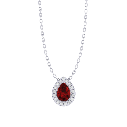 white gold plated sterling silver pear shape ruby pendant