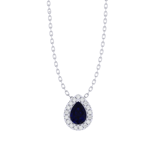 white gold plated sterling silver pear shape sapphire pendant