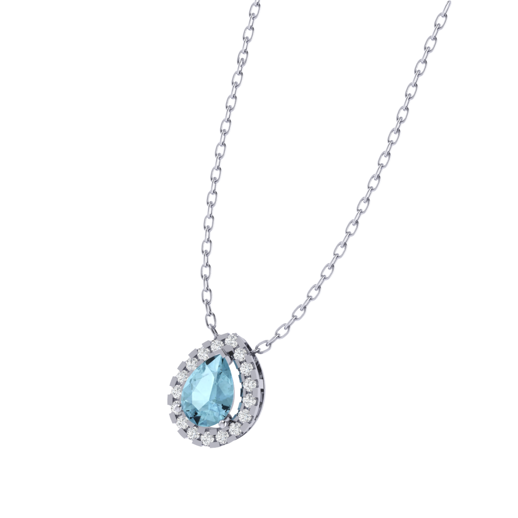 white gold plated sterling silver pear shape aquamarine pendant