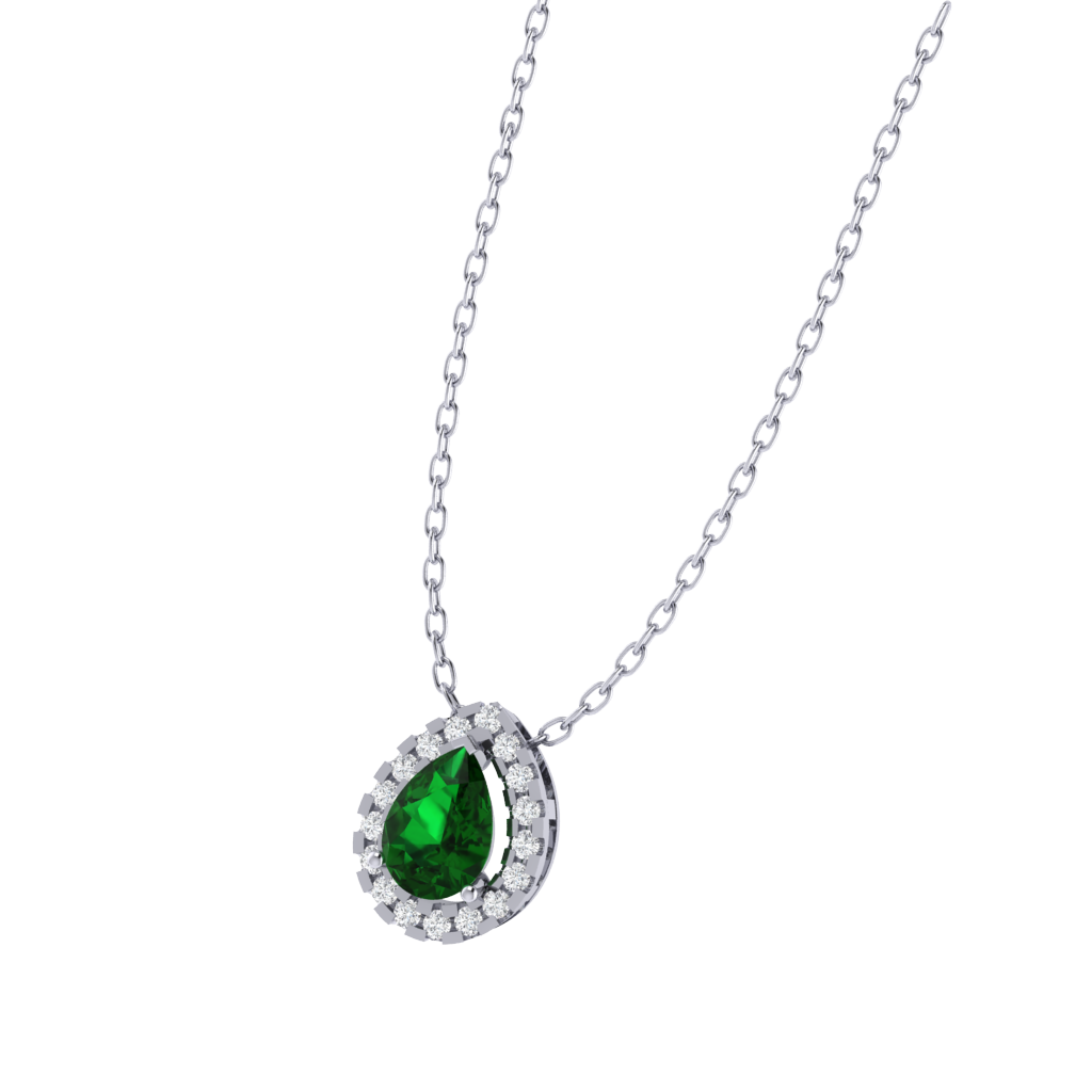 white gold plated sterling silver pear shape emerald pendant