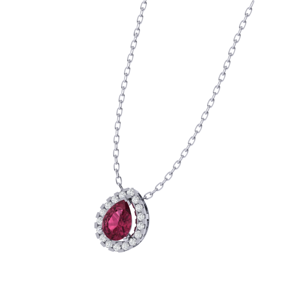 white gold plated sterling silver pear shape tourmaline pendant