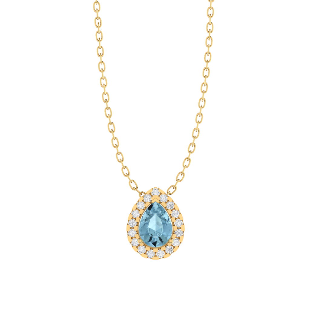 yellow gold plated sterling silver pear shape aquamarine pendant