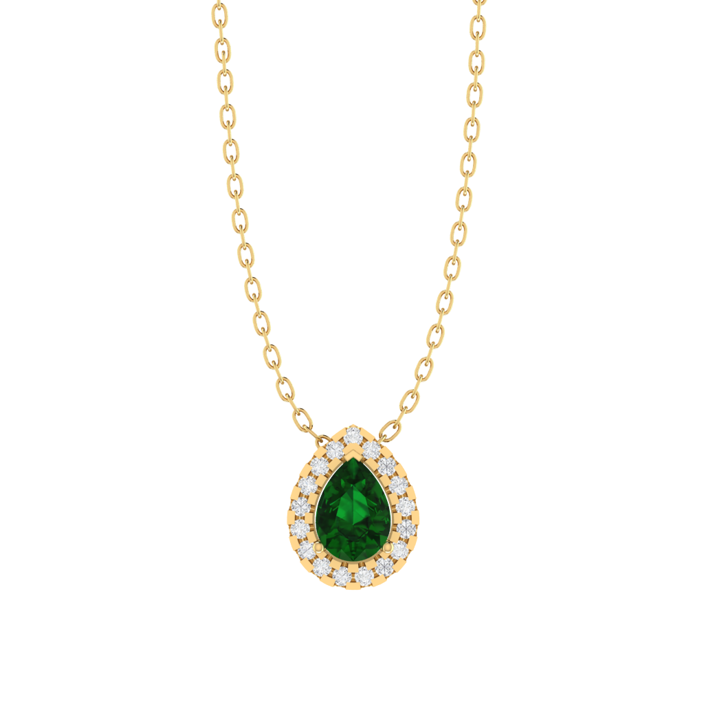 yellow gold plated sterling silver pear shape emerald pendant