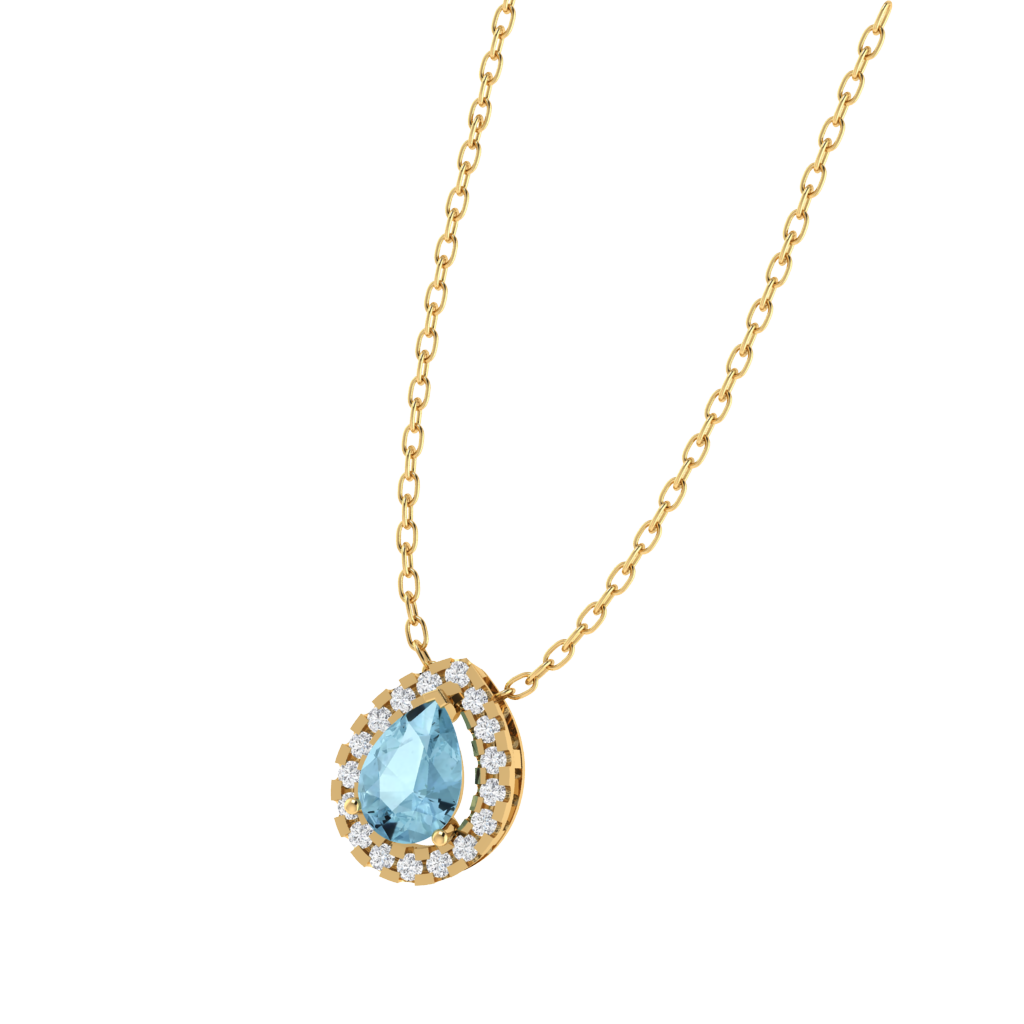 yellow gold plated sterling silver pear shape aquamarine pendant