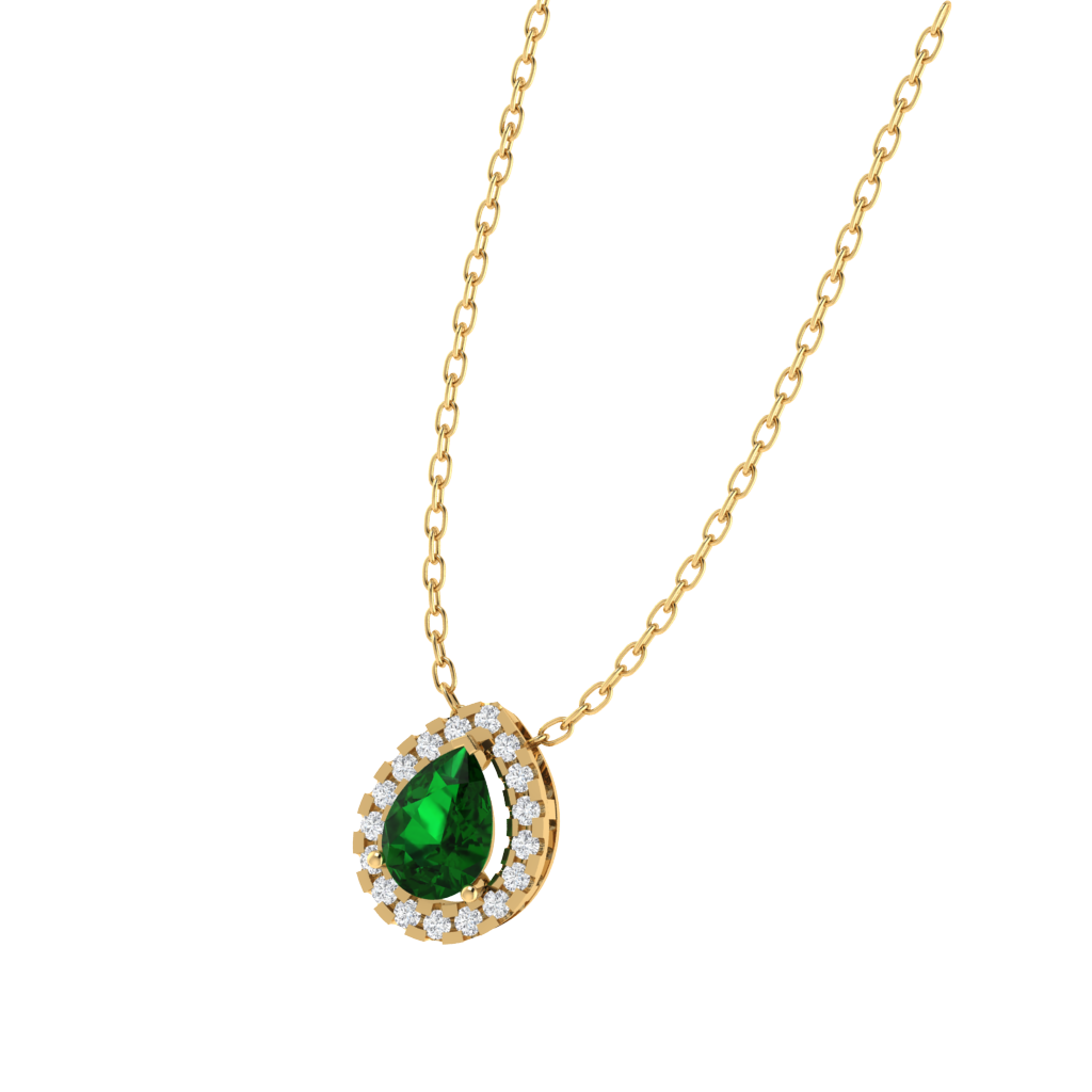 yellow gold plated sterling silver pear shape emerald pendant