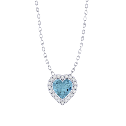 white gold plated sterling silver heart shape aquamarine pendant