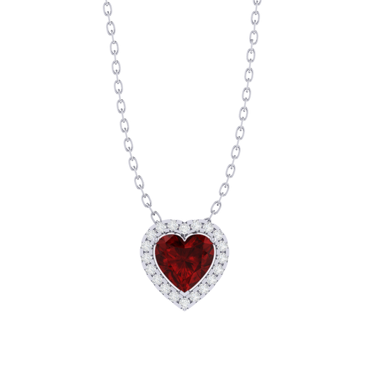 white gold plated sterling silver heart shape ruby pendant