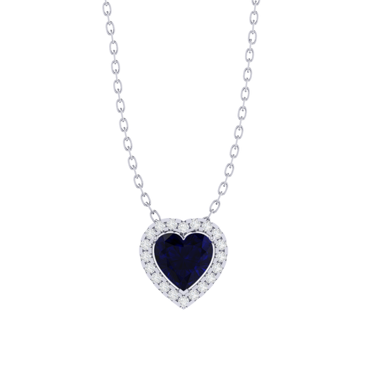 white gold plated sterling silver heart shape sapphire pendant